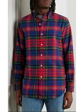 Polo Ralph Lauren Button-Down Collar Checked Cotton Flannel Shirt Red Large